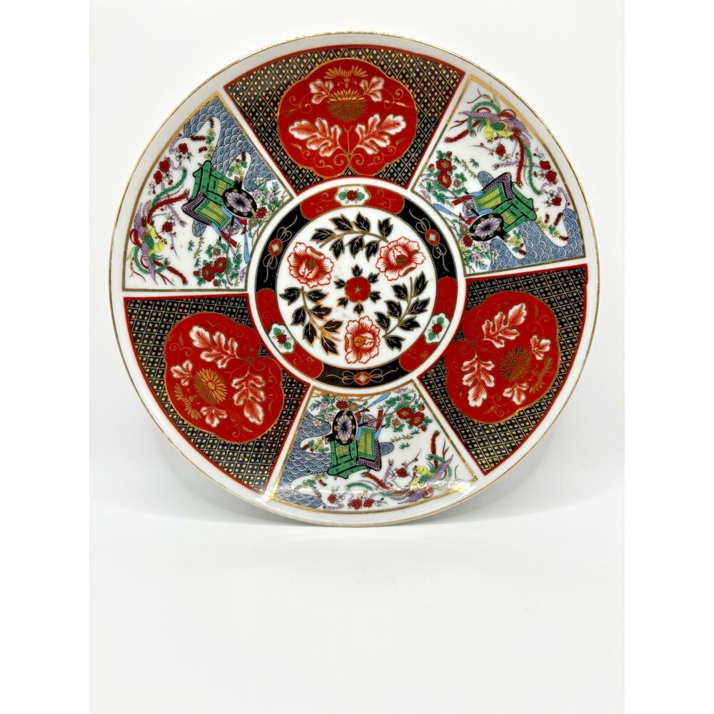 Japanese Imari Heritage Porcelain Plate 8.25” Red Blue Floral Vintage Collect